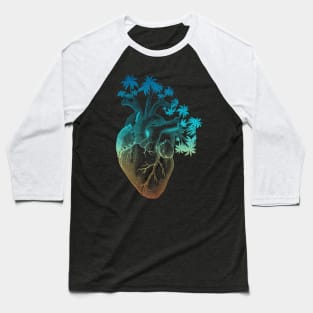 Vintage Colored Anatomically Correct Human Heart - Palm Trees Baseball T-Shirt